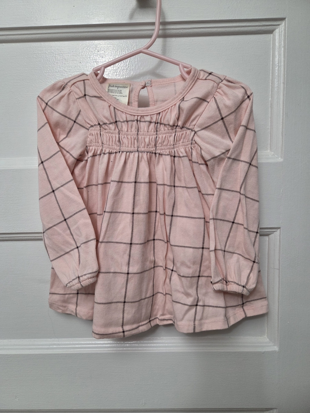 First Impressions Pink Windowpane Long-Sleeve Blouse